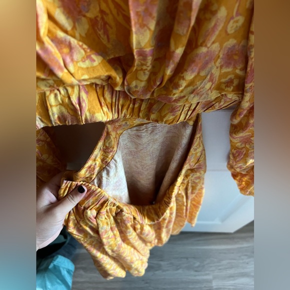 NWOT Yellow Free People cutout mini dress sz L - Picture 3 of 4